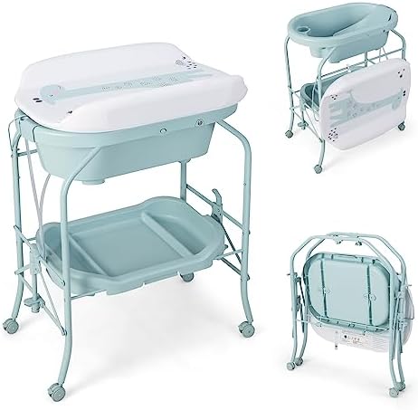 HONEY JOY 2-in-1 Baby Bathtub & Changing Table, Foldable Infant D...