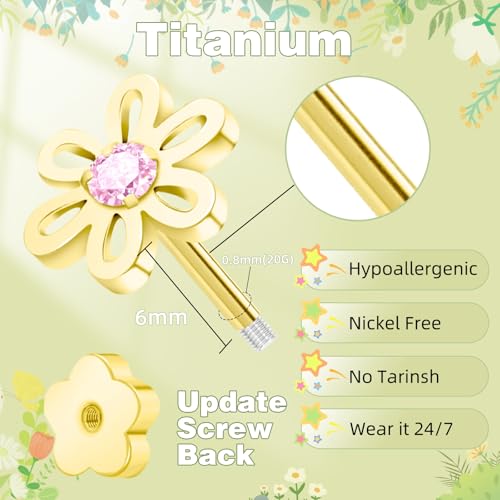 Hypoallergenic 14K Gold Earrings for Girls Women, Toddler Screw Back Baby Earrings for Sensitive Ears Silver Kids Earrings Cute Flower Heart Star Ball Dot Mouse Titanium Flat Back Stud Earring Sets3