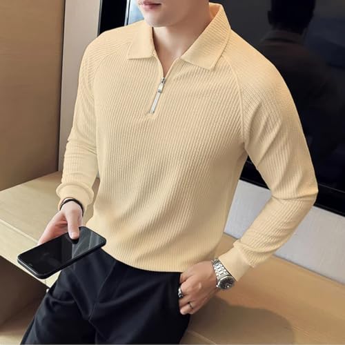 Image of madfrog Men Solid Zip Polo Neck Full Sleeve Polyester Blend Regular & Comfort Fit T-Shirt for Men's