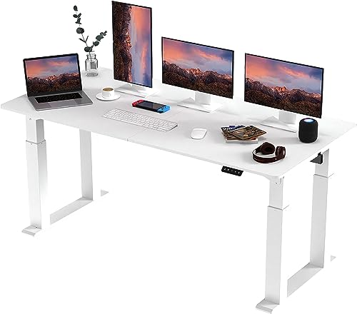 SANODESK QS2+180 * 80cm Dual Motors Standing Desk Height Adjustable Desk with Splice Board Home Office Computer Workstation Electric Sit Stand up Desk, White Frame+ White Desktop
