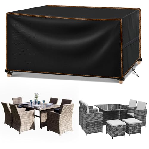 MUPAS Abdeckung Gartenmöbel Winterfest Wasserdicht 420D Oxford Gewebe Abdeckplane Gartenmöbel für Gartentische Terrassenmöbel Outdoor-Tisch Rechteckig Schwarz 185×90×74cm