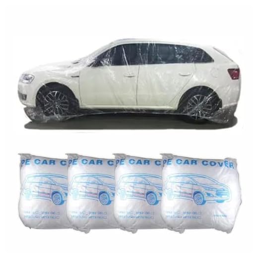 Capa de plástico transparente para carro, pacote com 4, universal 4,8 x 7,6 m, capa completa descartável para carro com faixa elástica para Sedan ao ar livre neve chuva clima