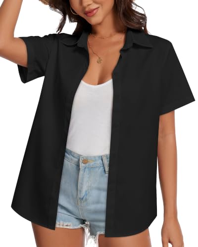 Image of Women Hawaiian Shirt Button Down Summer Tops Beach Short Sleeve Blouse