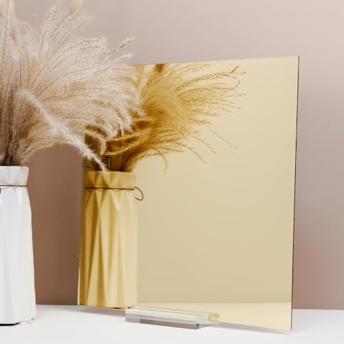 Image of Gold Mirror Acrylic Sheets, 3 Pack 12 inch x 12 inch Square Acrylic Sheets 1 /8 inch Thick (3mm) Rigid Tinted Mirror Acrylic Plastic Sheets for Cutting, Laser Cutting and Engraving