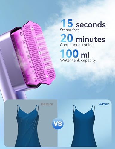 Image of Steamer for Clothes,Sundu Portable 2-in-1 Travel Steamer&Iron,15s Fast Heat-up,100ml Water Tank,Ironing Gloves,25 Min Powerful Continuous Steam,1000W&4 Modes Light Steam Iron for Travel&Home(Purple)