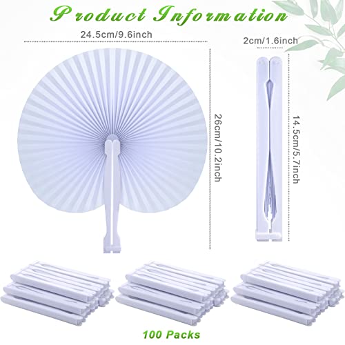 Yulejo White Paper Fans Wedding Fans Round Shaped Folding Fans Plastic Handle For Women Men Guest Wedding Celebration Birthday Party Favor (100 Packs) #TOP1