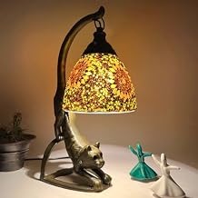 Turkish Mosaic Table Lights Moroccan Handmade Glass Night Lights Bohemian Cartoon Cat Base Bedside Table Lamp for Bedroom Living Room Bar Cafe, 14.96 High,A