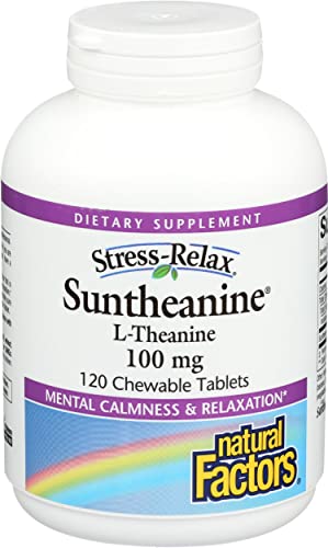Stress-Relax Chewable Suntheanine L-Theanine 100 mg by Natural Factors, Non-Drowsy Stress Support for Mental Calmness and Relaxation, Tropical Fruit Flavor, 120 Tablets
