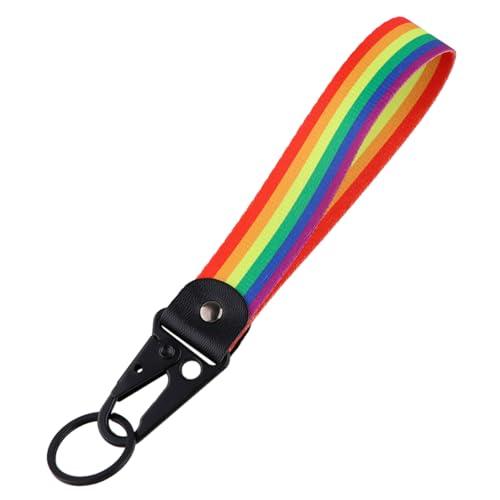 moxunmo Wrist Lanyard for Keys Cute Keychain Short Lanyard Strap for Women Men Car Keys Wallet Phone Camera, Rainbow Stripe
