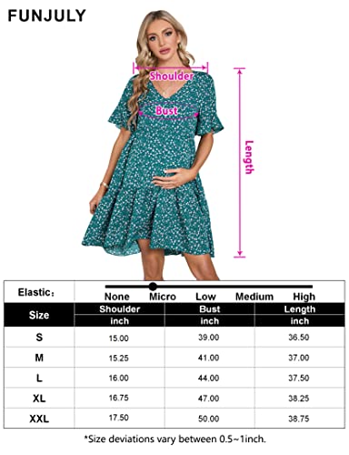 Funjuly Maternity Dress Womens Casual Babydoll Dress Ruffle Short Sleeve V Neck Floral Printed Flowy Mini Short Tunic Dress Dark Green M #TOP6