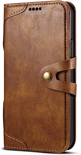 Étui portefeuille iPhone 14 Plus marron avec béquille TPU et fermeture magnétique