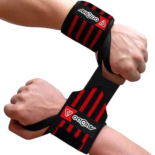 Aprodo Cotton Wrist Wraps with Thumb Loops - for Men & Women One Size Fits All (Black RED)