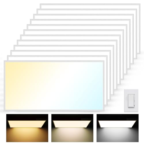 Aphyni 12Pack 2x4 LED Flat Panel Light, Drop Ceiling Light Fixture 50W 6600LM, Selectable Color Temperature 4000K/5000K/6000K, 5-100% TRIAC Dimmable, Recessed Back-lit Fixture for Office
