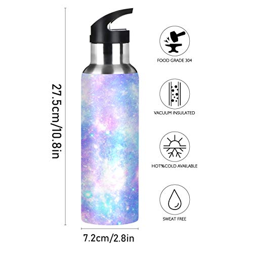 Galaxy Rainbow Star Tie Dye Sport Water Bottle With Straw, Vacuum Insulated Stainless Steel Thermal Flask Leakproof Bpa Free Drinking Bottle For Gym Fitness Camping-20Oz/600Ml #TOP1
