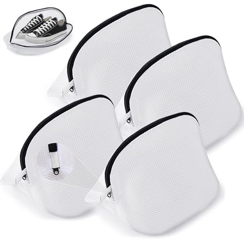 WUFANC 4 bolsas de zapatos para lavadora reutilizables de malla, con cremallera invisible, ideal para todo tipo de zapatos, por ejemplo, lavar zapatillas de deporte