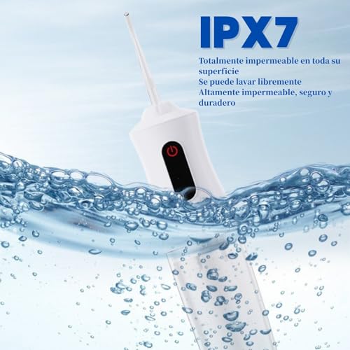 Hydropulseur dentaire portable blanc avec 4 buses et câble de recharge