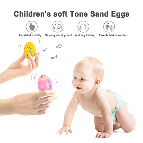Wooden Easter Eggs Shakers Toys, Maracas Kids Hand Percussion Shakers Percussion Musical For Party Favors Kids Easter Basket Stuffers, 4 Pack Easter Eggs With 2 Shaker Sand Hammer Kit #TOP2