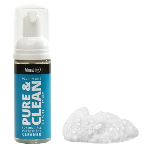 Image of Adam & Eve Sex Toy Cleaner, 4 In 1 Pure And Clean Foaming Adult Toy Cleaner, Fast Acting Misting Spray For Adult Toys, Vibrators, Dildos, Tea Tree Oil Formula Perfect for Gifting, No Residue, 1.6 oz