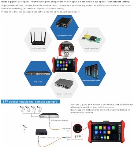 4K 12MP IP Camera Tester 90W PoE Power Output 8'' Touchscreen CCTV Tester SFP Optical Fiber Module Port RJ45 Cable TDR Test WiFi Network Tools