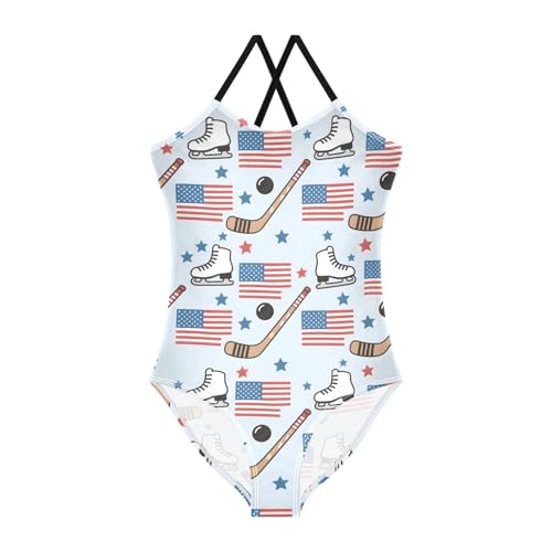 Girls Swimsuit Skates Flag Pattern One Piece Swimwear