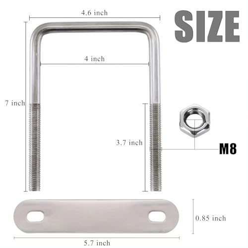 Image of 6 Pcs Square U Bolt in Zinc Plated U Bolt Zn, Industrial and Scientific Supplies U Bolts, Galvanized Steel Square Trailer U-Bolt for Boat Trailer Tube, Rectangular Wood and Metal Objects