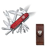 VICTORINOX(ビクトリノックス) ナイフ ハントマンライト トランスルーセントレッド 多機能 防災グッズ 登山 ハイキング キャンプ はさみ のこぎり付き 21機能を搭載したスイス製マルチツール 小型 コンパクト 携帯しやすい 十徳 【国内正規品】 1.7915.T