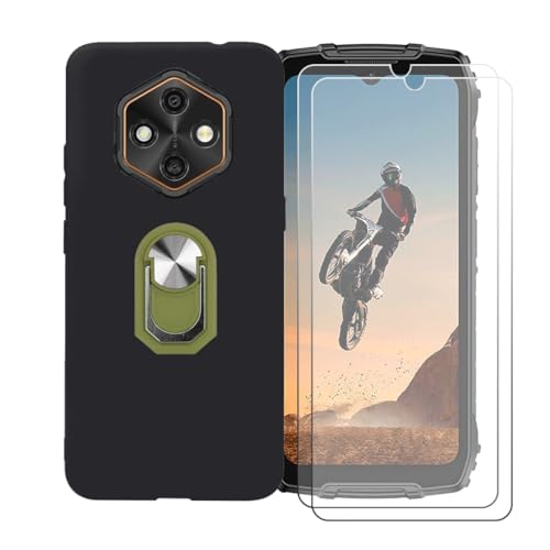 CongJiaLingXi �P�[�X �K�p �� Ulefone RugKing 4 Pro (6.56") �����O�T�|�[�g+ [2�p�b�N]�����K���X�X�N���[���v���e�N�^�[�A�_��ȃV���R�[���V�F���o���p�[TPU�ی�J�o�[�������,�O���[��