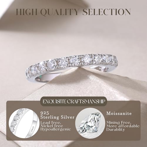 Moissanite Wedding Band Ring, 3mm Wdith Half Eternity Band Moissanite D Color VVS1 Simulated Diamond Rings 925 Sterling Silver Prong Setting, Anniversary and Bridal Gift for Women Wife, All Size4