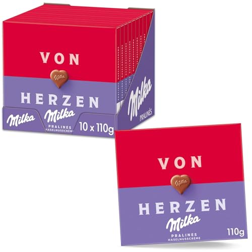 Milka Von Herzen Pralinen Alpenmilch-Schokolade mit feiner Haselnusscrème-Füllung 10 x 110 g