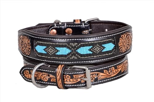 Collier pour chien en cuir style occidental perlé robuste 10IS015-S