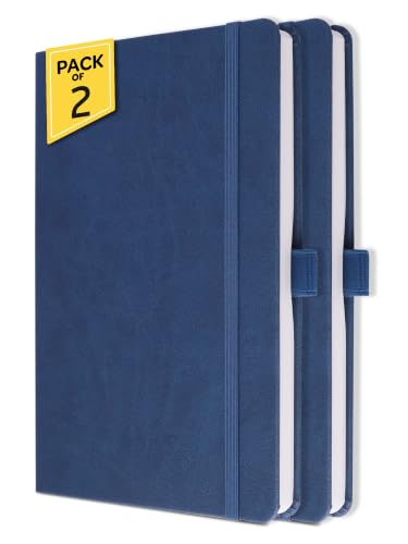 Image of Doodle Pack of 2 Personalized A5 Executive PU Leather Notebook Diary - Hard Bound Professional Office Notebook with Elastic Band, Ribbon Bookmark & Pen Loop | 160 Pages 80 GSM | Corporate & Personal Use - Blue