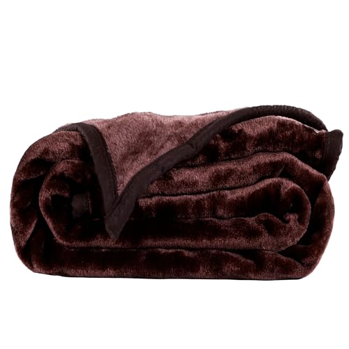 Image of ABRAZO 470 GSM Dual Season Mink Blanket 2.5 KG for AC Room & Mild Winter | Reversible Solid Color | Double Bed 220x240 cm Soft Blanket /Dohar /Quilt /Comforter - Mocha Brown