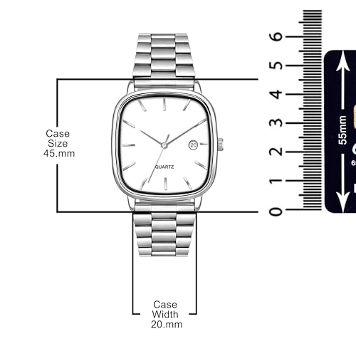 Image of Acnos Luxury Square Dial Quartz Watch for Men & Women - Stainless Steel Bracelet, Minimalist Analog Wristwatch with Date Window Pack of 1
