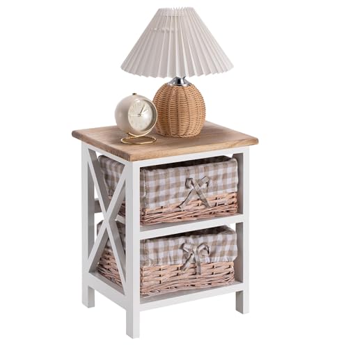 IDIMEX Nachttisch PERUGIA Beistelltisch mit zwei Schubladen, Stoffeinsatz - weiß lackiert