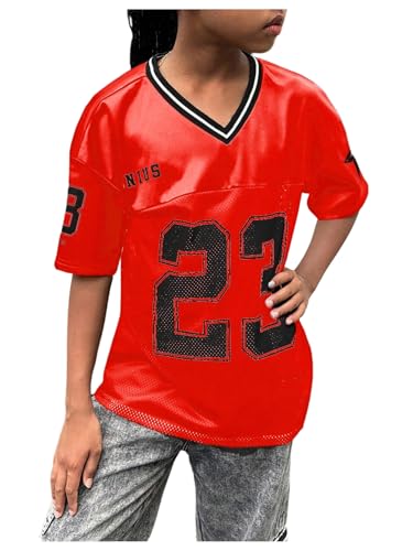 Image of WDIRARA Girl's Number Graphic Jersey Shirts Short Sleeve V Neck Tees Oversized T-Shirt Tops