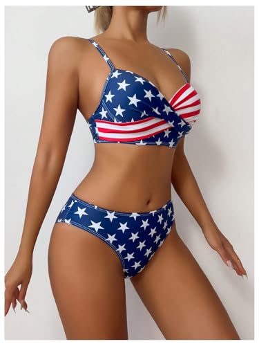GORGLITTER Women's American Flag Bathing Suit 2 Piece High Waisted Thong Swimsuit Summer Cheeky Bikini Sets Swim Wear2
