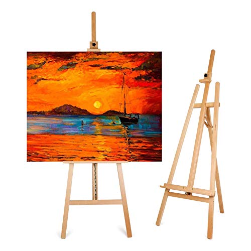 amzdeal Staffelei Holz groß aus Buche 175-230cm Höhenverstellbar Natur Künstler Staffelei für Keilrahmen bis 130 cm