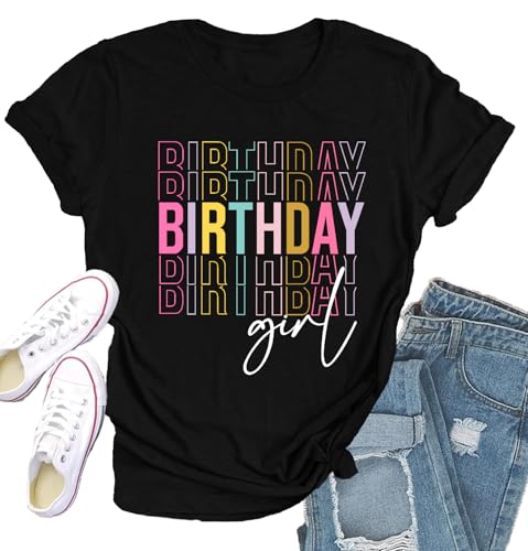 Birthday Girl Shirts for Women Happy B-Day T-Shirt Birthday Squad Tee Tops