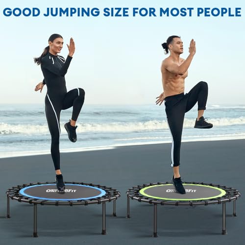 ONETWOFIT 42"/45" Rebounder Trampoline for Adults, Silent Mini Trampoline Indoor Exercise Fitness Bungee Rebounder Workout Max Load 330lbs (42IN-Blue)