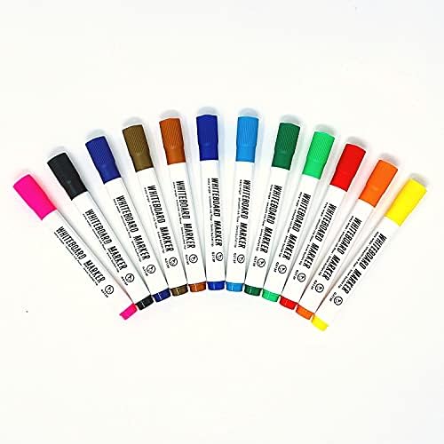 Magnetic Innovations Pack of 12 Multi Coloured Dry Wipe Whiteboard Marker Pens (Bullet Point)