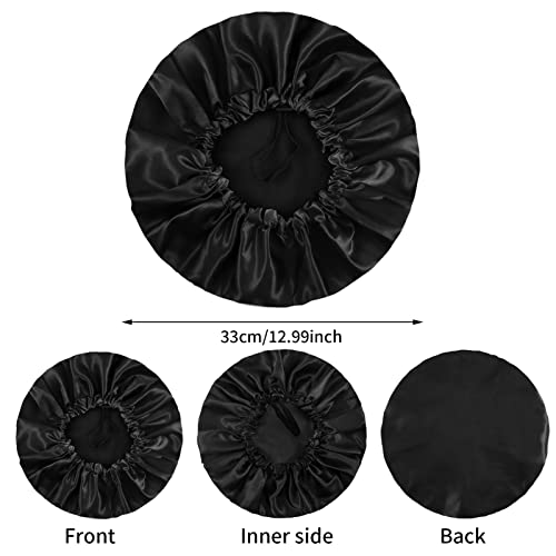 Fuyamp 2 Packs Satin Sleep Cap Shower Cap,Adjustable Silky Sleep Bonnet for Women Long Curly Hair Double-Sided Waterproof Satin Bath Cap Hair Cap for Women Sleeping Bathing(Black+Lake Green) - Image 2
