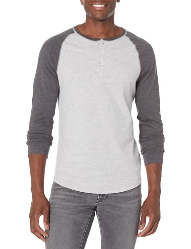 Amazon Essentials Men's Slim-Fit Long-Sleeve Henley Shirt, Charcoal Heather Light Grey Heather, S