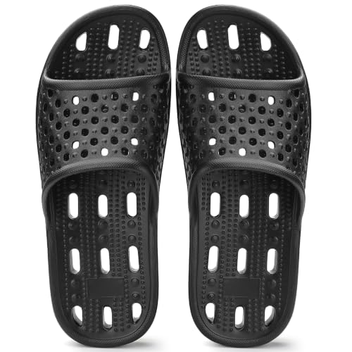 Image of Aoowoll Mens Shower Shoes With Holes Dry Quickly Bath Slippers Womens Non Slip Indoor Home Bedroom Pool Spa Guest College Dorm
