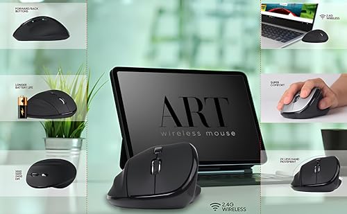 Image of Electro Wolf Art Ergonomic Mouse, Unique 56 (Degree) Vertical Wireless Mouse - 2.4GHz Optical Vertical Mice 6D with 3 DPI Modes (Art)