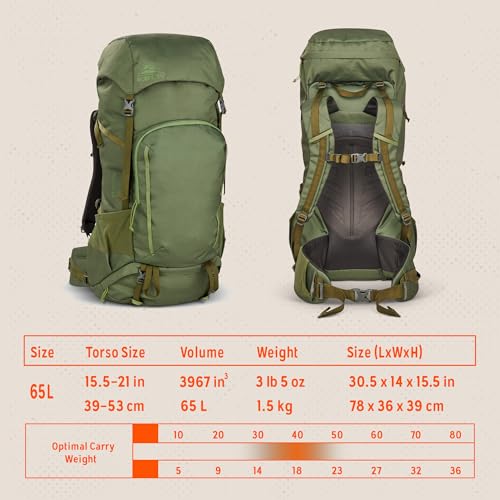 Image of Kelty Asher Backpack, Daypack to Multi-Day Backpacking Capacity, Hiking, Lightweight Travel Pack, Internal Frame (65L Winter Moss)