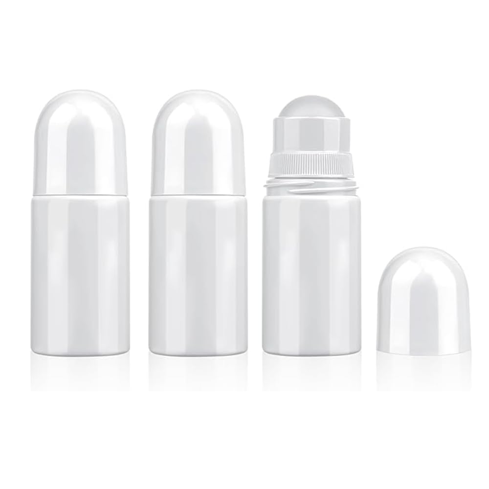 50 Stück 30 ml, 50 ml, 60 ml, weiße Roll-on-Plastikflaschen, nachfüllbare Roller-Flasche mit Kappen, auslaufsicher, DIY-Deodorant für ätherische Öle, Parfums, Balsame, Schönheit und Körperpflege (60
