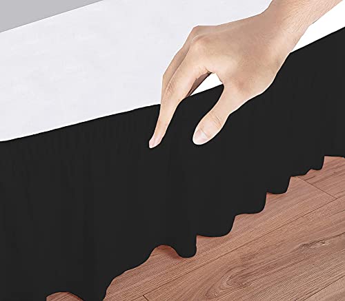 Image of Wrap Around Dust Ruffled Bed Skirt 18 inch Inch Tailored Drop Fade Resistant Brushed Microfiber Bed Skirt - Single Bed | Black