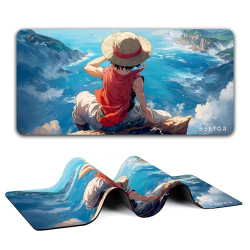 Image of BESTOR Anime Series Mouse Pad-Luffy Ocean Cliff Design Mouse Mad with Anti-fray Stitching, Waterproof Surface & Non-Slip Rubber Base Stitched Edges Gaming Mouse Mat for Laptop (60cmx34cm)
