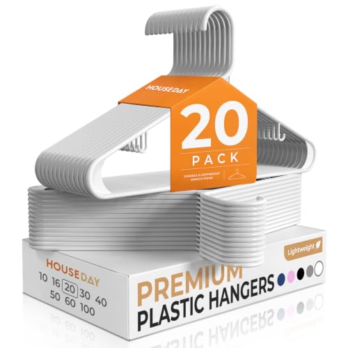 HOUSE DAY White Plastic Hangers 20 Pack, Slim Space-Saving Clothes Hangers