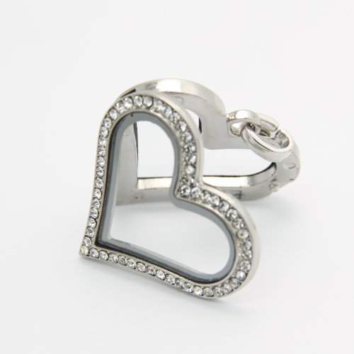 Jojo & Lin Magnetic Floating Locket Charm 30Mm Medium With Snake Chain (Silver Crystal Heart) #TOP5